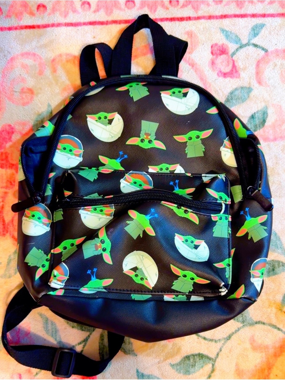Star Wars Green Grogu Pattern Black Kids Backpack